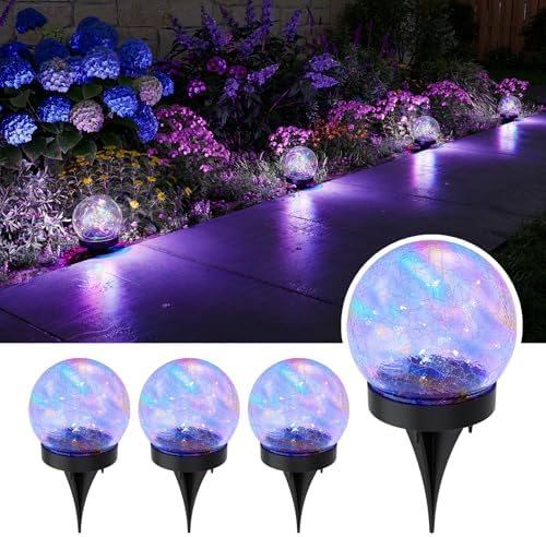 4 Pack 3.94" Multicolor Solar Powered Cracked Glass Ball Lights by GVSHINE