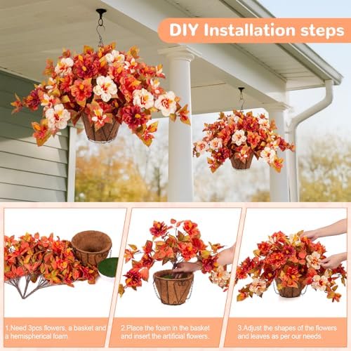 Artificial Fake Fall Hanging Flowers with Basket for Outdoors Decoration - Image 3