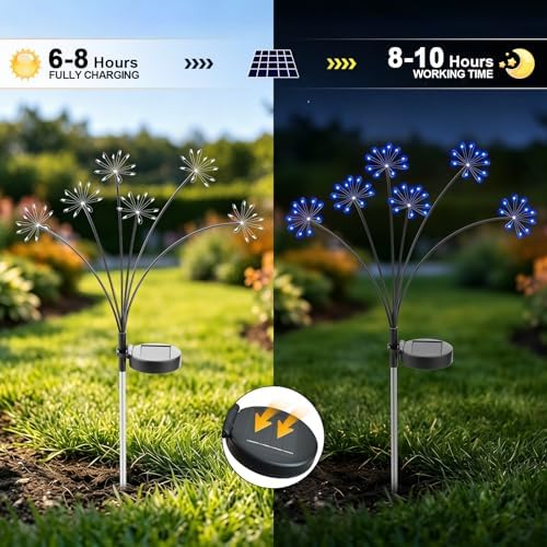 Solar Garden Lights Outdoor, Upgraded Solar Swaying Starburst Light Waterproof with 2 Modes, Solar Fairy Firework Lights for Yard Patio Pathway Flowerbed Balcony Garden Decoration (Blue, 2 Pack) - Image 3
