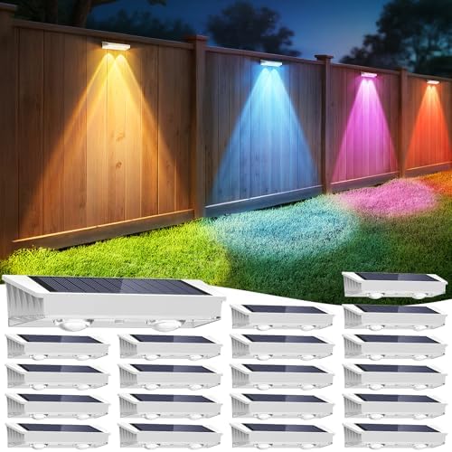 Fence Lights Solar Powered 20 Pack, 7 Fixed Colors & Color Changing Solar Fence Lights Outdoor, IP65 Waterproof Backyard Decoration for Patio, Deck, Pool, Step by APILAB