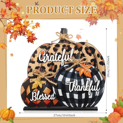 Soaoo Wood Fall Pumpkin Sign 11 Inch Blessed Grateful Thankful Centerpiece - Image 2