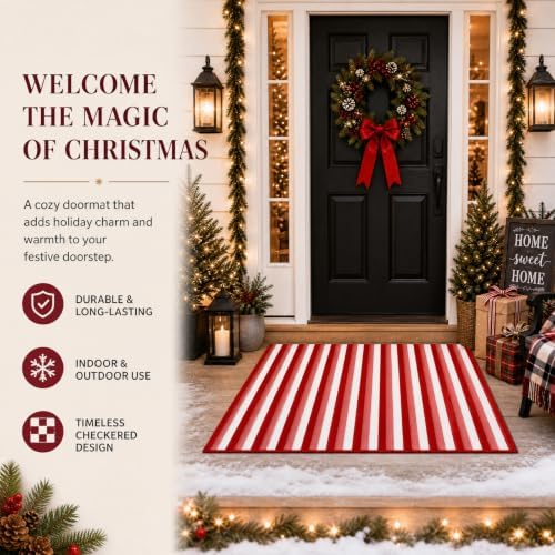 Moucuny Christmas Red Pink White Vertical Stripe Outdoor Rug 2' X 3'Doormat - Image 2