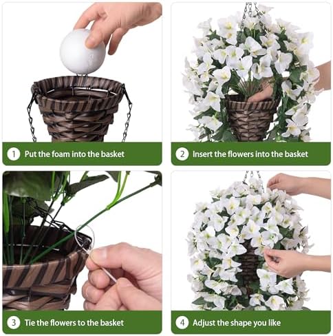 Ivydale Bougainvillea Artificial Hanging Fake Flowers with Basket for Outdoors Decoration, Faux Silk Flowers UV Resistant Fake Plants Long Vines Realistic for Outside Front Door Porch Patio, White - Image 4