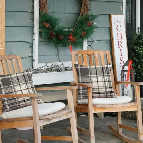 RABUSOFA Pillow Covers 18x18 Inch Indoor Outdoor Waterproof Set of 2 Buffalo Plaid Striped Holiday Decorative Cushion Cases for Home Patio Decor Decorations Couch Gray - Image 5
