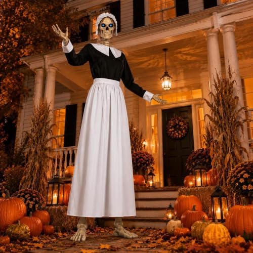 3 Pcs Pilgrim Woman Outfit for 12 Ft Skeleton Thanksgiving Accessories - Image 7