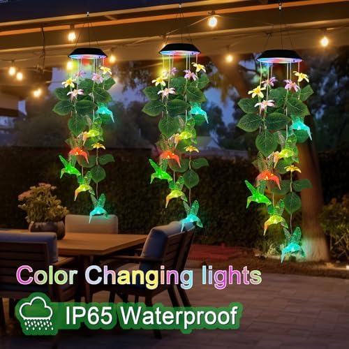 Hummingbirds Solar Wind Chimes Outdoor,Color Changing LED Dangler Mobiles - Image 4