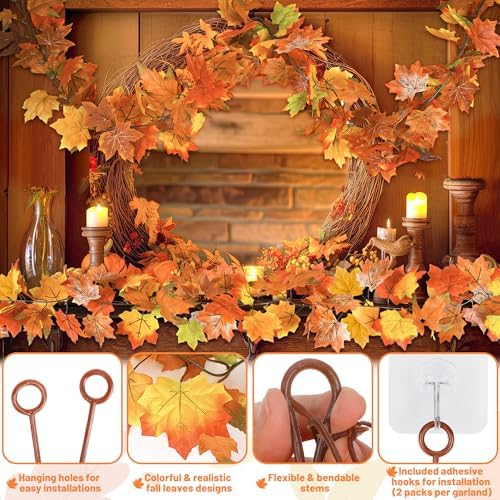 4Pack 23.6FT Fall Maple Leaf Garland for Autumn Thanksgiving Fall Decor - Image 3