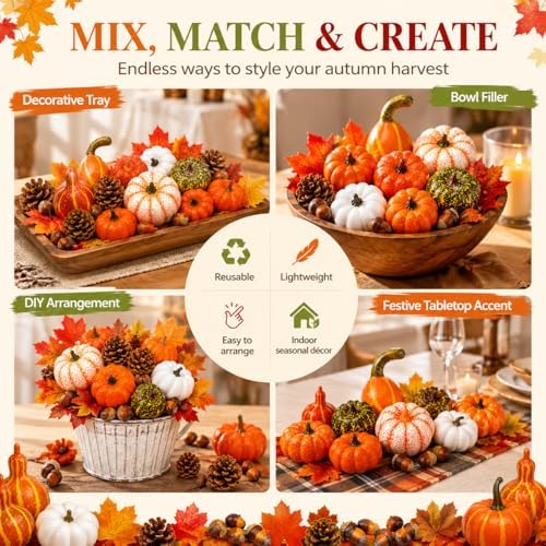86-Piece Fall Decorations for Home, Artificial Mini Pumpkins and Gourds - Image 7