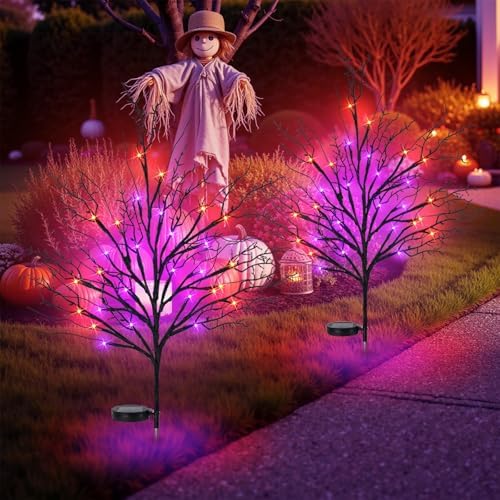Halloween Solar Pathway Lights 2PCS, Halloween Outdoor Decorations, Artificial Tree Waterproof LED Lights for Lawn Yard Garden Driveway Porch Walkway, Auto On/Off - Image 6