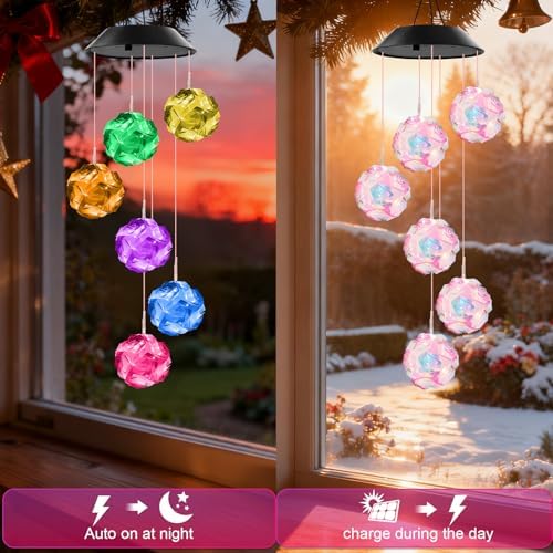 Winzwon Solar Wind Chimes, Hanging Rose Outside Garden Patio Yard Decor - Image 5