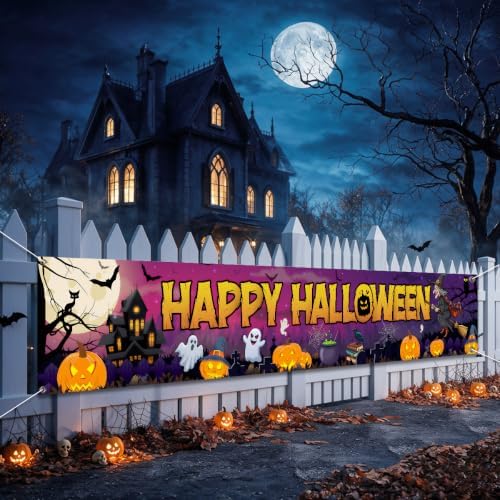 Happy Halloween Banner Outside Halloween Decorations Yard Party Porch Sign by Xiolcxdr