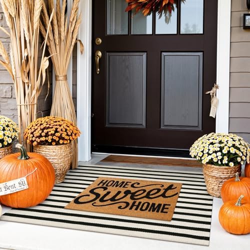 Fall Front Door Mat 24"x35", Cotton Washable Striped Outdoor Rug - Image 3