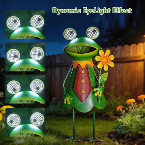 HONGLAND Solar Frog Garden Statue with Blinking LED Eyes Gifts for Women - Image 3