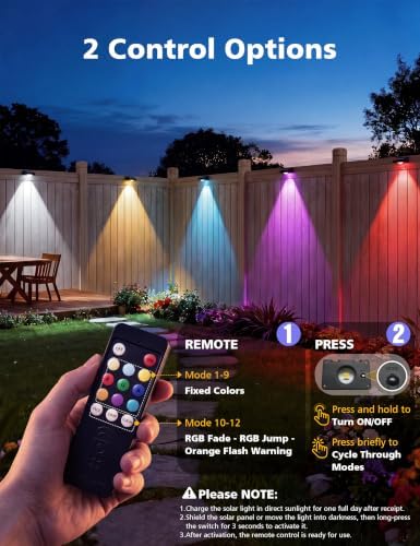 VOLISUN Solar Fence Lights with Remote Control, 12 Pack Vinyl Solar Lights - Image 5