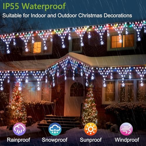 Christmas Lights Outdoor Decoration 218 LED 13.8ft Star Curtain Fairy Lights with 11 Drops, Clear Wire LED String Light Decor with 8 Modes for Wedding Party Holiday Christmas Home Indoor Outdoor Decor - Image 3