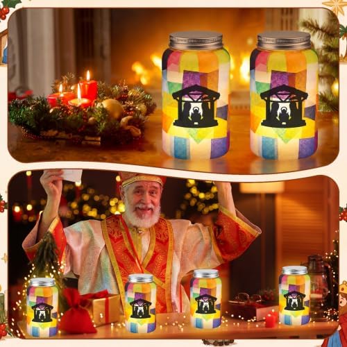 Qinyoung 12 Pcs Yellow Cross Mason Jar Craft with LED Candle Light - Image 6