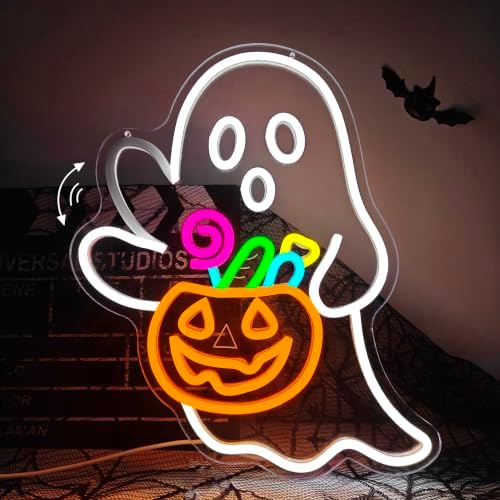 Waving Ghost Pumpkin Candy Basket Halloween Neon Sign Dimmable LED Decor - Image 2