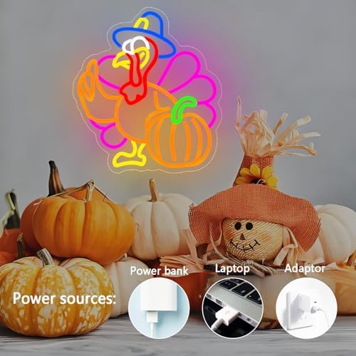 Pumpkin Turkey Neon Sign Dimmable Thanksgiving LED Neon Light Pumpkin Glowing Sign USB Powered Wall Hanging Decoration for Fall Neon Sign Thanksgiving Harvest Home Decor. - Image 4