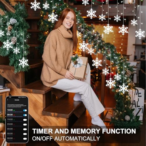 Smart Christmas Snowflake Icicle Lights, 16.4FT 192 LED 16 Drops, APP Remote Control Plug in 16 Million Colors, Curtain Lights Connectable, Xmas Decorations with Timer & Music Sync for Indoor Outdoor - Image 5