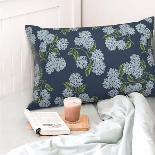 Navy Blue Spring Pillow Covers 12x20 Inch 2 Pcs Blue Green Hydrangea Flower Decor Throw Pillows Vintage Floral Seasonal Summer Outdoor Decoration Pillowcase Linen Cushion Cover for Couch Sofa - Image 2
