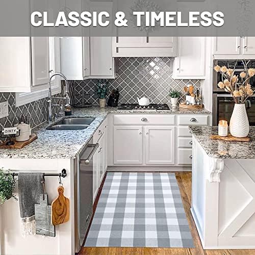 IOHOUZE 3x5 Buffalo Plaid Outdoor Rug, Washable Front Porch, Grey White - Image 3