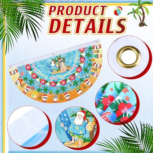 6 Pcs Summer Christmas Bunting Fan Flag July Summer Bunting Flag Hawaii Santa Flamingo Palm Tree Garden Half Fan Banner Decoration for Hawaii Beach Pool Outdoor Yard Decor, 1. 5 x 3 ft - Image 3