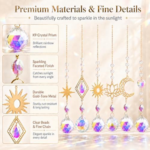 Sun Catchers 6Pieces Colorful Crystals Suncatcher with Chain - Image 3