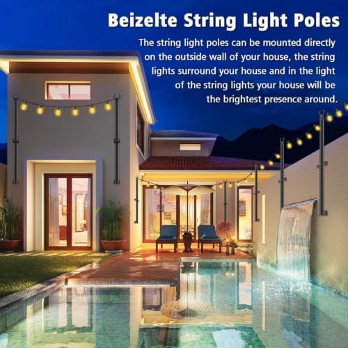 Beizelte 4 Pack 5Ft String Light Poles,Outside String Lights,Outdoor Light Poles,Metal Poles Stand for Patio,Backyard,Deck - Image 3