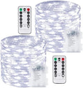 2 Pack 200 LED Fairy Lights Battery Operated with Remote, 66 FT Cool White by BOSSERN
