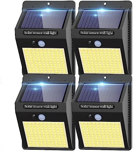 kolpop 4 Pack Solar Motion Lights Outdoor, 3 Modes/100LED Security Wireless IP65 Waterproof Wall Outdoor for Front Door, Backyard, Garage, Deck(Warm White) by kolpop