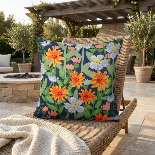 Pyonic Spring Summer Floral Outdoor Pillow Covers 18x18 inch Waterproof Throw Pillow Covers Outdoor Pillows for Patio Furniture Garden Bench Porch,Navy - Image 5