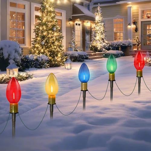 Abeja 2 Pack 7Ft C9 Outdoor Pathway Lights, Outdoor Christmas Pathway Markers Stakes Lights with 8 Jumbo C9 Multicolor LED Bulbs, Connectable Christmas Yard Decoration for Driveways Garden Holiday - Image 4