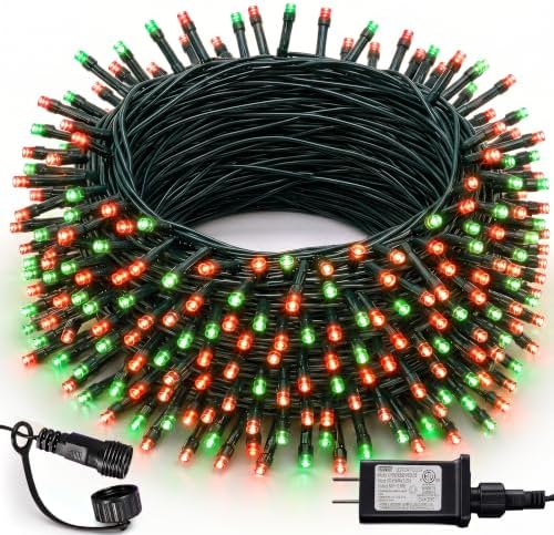 Dazzle Bright Red and Green Christmas String Lights, 300 LED 100 FT Connectable Waterproof String Lights Green Wire with 8 Modes, Xmas Vintage Decorations for Indoor Outdoor Party Yard Garden Decor by DazzleBright