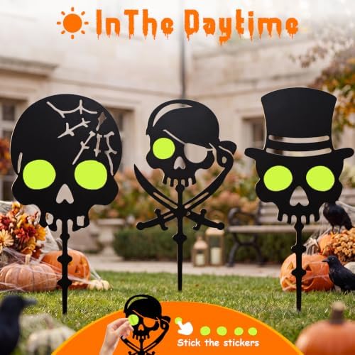 KODIBO Halloween Decorations Outdoor 3-Pack Metal Skull Garden Stakes - Image 3