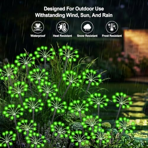 Solar Garden Lights Outdoor, 2 Pack New Upgraded Solar Swaying Starburst Light, Waterproof Fireworks Solar Lights for Yard Patio Pathway Decoration, Green - Image 4