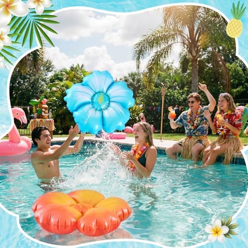 Sotiff Flowers Pool Floats Inflatable Hibiscus Decor with Air Pump 20 Inch PVC Floating Decoration for Tropical Luau Hawaiian Beach Birthday Bachelorette Summer Patio Party - Image 3