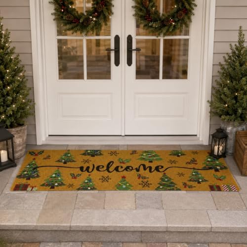 Long Doormat 48x 16 inch Christmas Tree Door Mat Welcome Doormat for Winter Christmas Front Door Outdoor Indoor Porch Entrance Decor Vivid - Image 3