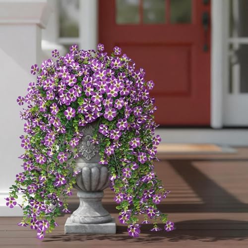 8 Bundles 29.5" Artificial Hanging Silk Flowers for Front Door(Purple) - Image 3