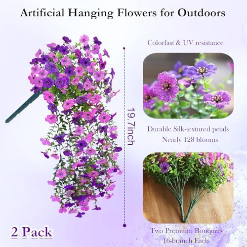 Artificial Fake Hanging Flowers for Outdoors 2PCS (Purple Deep Purple) - Image 2