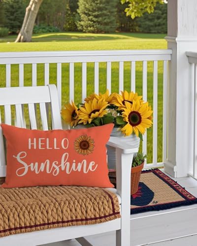 PANDICORN Hello Sunshine Throw Pillow Cover 12x20 Inch Sunflower, Orange - Image 2