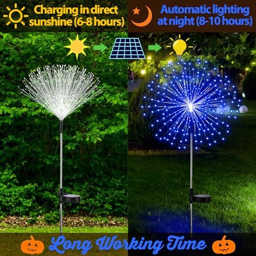 Tujoe 4 Pack Halloween Outdoor Decoration Solar Firework Lights,Blue - Image 3