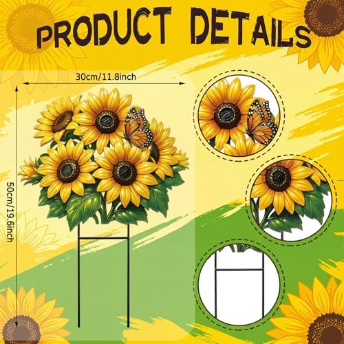 Amyhill 20 Inch Summer Sunflower Metal Outdoor Decor Garden Stake - Image 3