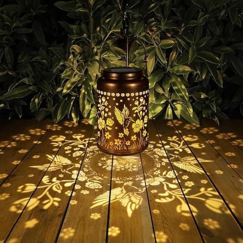 2 Pack Solar Lanterns Outdoor Waterproof, Hummingbird Garden Decor Gifts for Women Mom Grandma Hanging Solar Lights Metal Solar Decoration Outside for Yard, Patio, Lawn, Pathway - Image 2