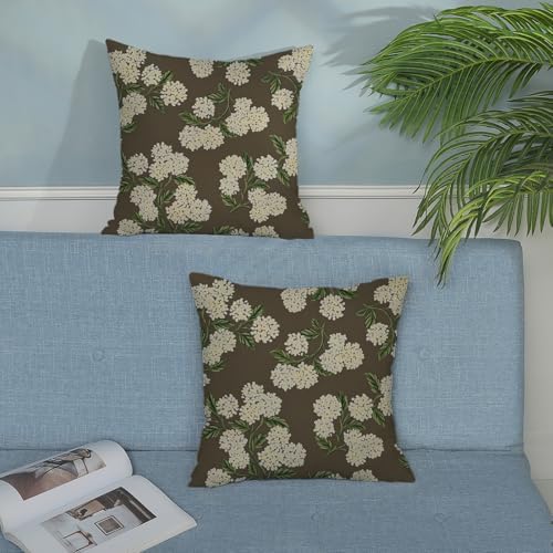 Brown Spring Pillow Covers 16x16 Inch 2 Pcs Green Yellow Hydrangea Flower Decor Throw Pillows Vintage Floral Seasonal Summer Outdoor Decoration Pillowcase Linen Cushion Cover for Couch Sofa - Image 3