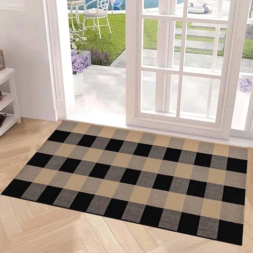 Front Porch Rug 24"x51"Black and Tan Checkered Washable Outdoor Rug - Image 6