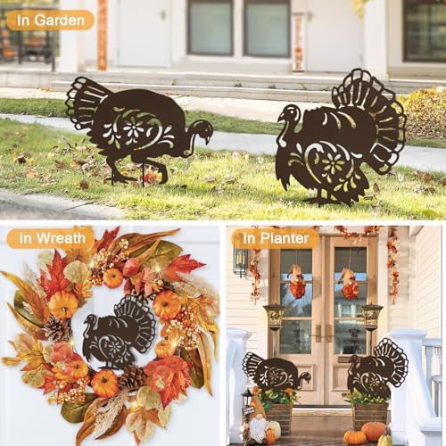 Metal Turkey Thanksgiving Yard Signs,Fall Decorations Outdoor Garden Stakes - Image 4