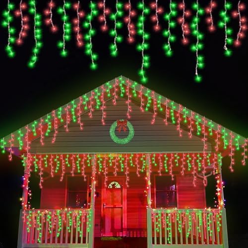 YEGUO 33ft 400 LED Red and Green Icicle Lights Outdoor Waterproof, 80 Drops Icicle String Light Connectable, 8 Modes Icicle Christmas Lights with Memory Timer by YEGUO