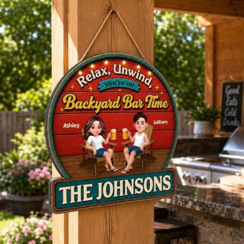 Personalized Summer Vibe Relax Unwind On Patio Backyard Bar Time Wood Sign, Gift For Couple, Husband, Wife, Summer Porch, Patio, Bar Decoration - Image 3