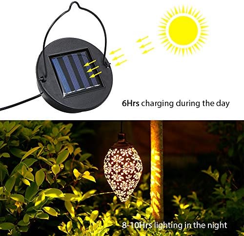 (2 Pack) Hanging Solar Lights, Tomshine Solar Lantern LED Moroccan Garden Decor, Metal Solar Lanterns Outdoor Waterproof for Outside, Patio, Porch, Pathway Hanging Decor - Image 4