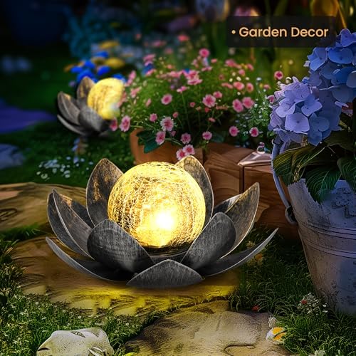 GIGALUMI Solar Light Outdoor Garden Decor, Lotus Flower Light Waterproof - Image 4